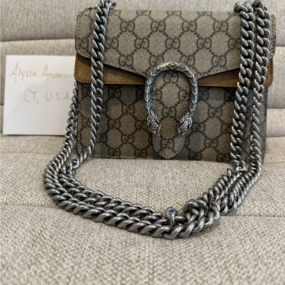 Gucci Brown GG Supreme Dionysus Mini Crossbody with Silver Hardware